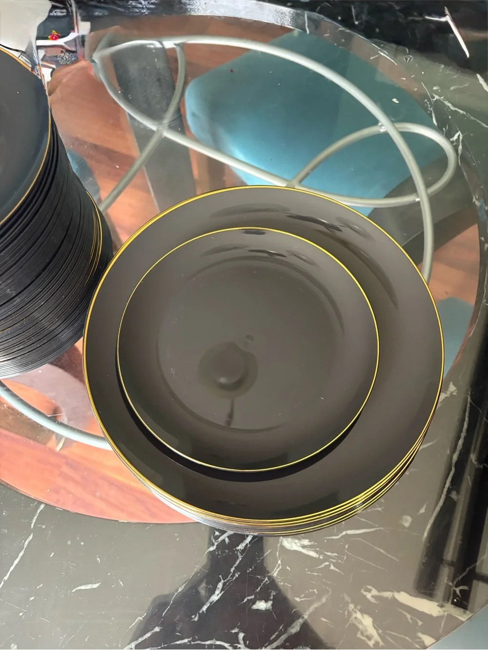 Set of 40 Black & Gold Rim Disposable Party Plates | 20 Dinner + 20 Appetizer